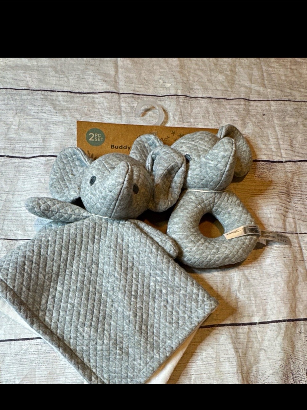 dreamgro Buddy Blankie & Rattle Set Gray Elephant Plush Baby Toy 2 Pc